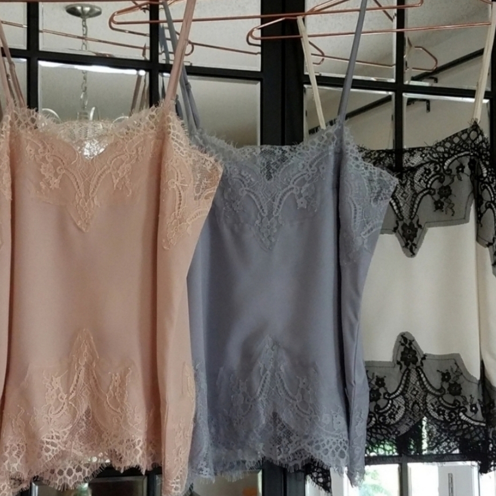 Storia Cream and Black Lace Trim Camisole Top With Adjustable Spaghetti Straps - Picture 9 of 9